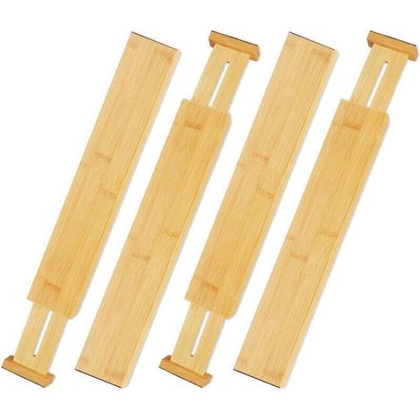 Lot de 4 Separateur Tiroirs Separateur Tiroir Cuisine Organisateur Tiroir Cuisine Réglable Séparateurs de Tiroir en Bambou Organisateur de Tiroir À Ressort pour Cuisine Chambre Commode 566cm (1/4)