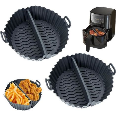 2 Moule Silicone,Design divisé,Structure ondulée,Poignées anti-brûlure,Friteuse à air (1/3)