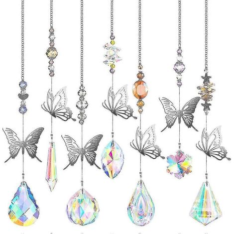 7 Pièces de Perles de Cristal Papillon à Suspension en Cristal Coloré Lustre Pendentif Mural Arbre Win (1/5)