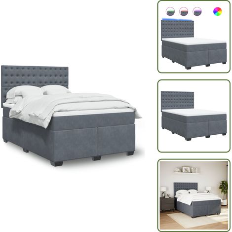Boxspringbett mit Matratze Dunkelgrau 140x190 cm Samt - Boxspringbett - Doppelbett - Samtbett - Luxusbett - Schlafzimmermöbel (1/5)