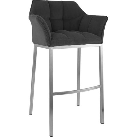 Sgabello da bar x1 con seduta avvolgente e imbottita in velluto a coste grigio scuro e 4 gambe in acciaio inox 100006223