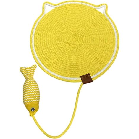 Griffoir double face pour chats — Matériau : corde en coton naturel, tapis à griffer de 42/50 cm (16,6/19,7 pouces), convient aux murs, canapés et tapis (motif poisson jaune, 42 cm [16,6 pouces]). (1/4)