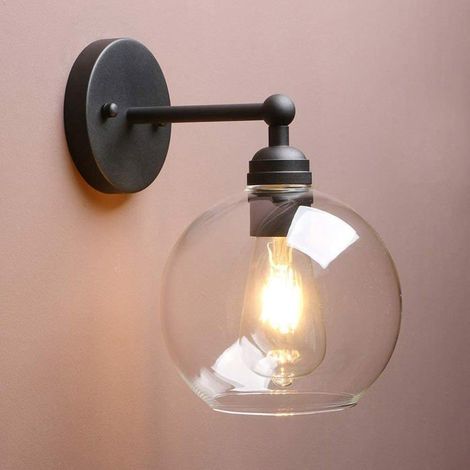 Applique murale de salle de bain en laiton, luminaire mural vintage industriel à une lumière, câblé pour l'intérieur(noir) (1/4)