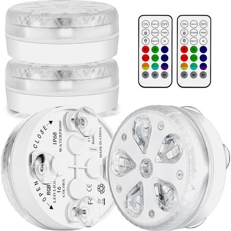 jardin piscine Éclairage de piscine submersible LED étanche avec télécommande RF, minuterie, 16 LED, ventouse et aimant (1/5)