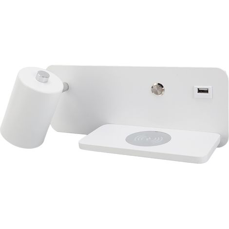 LED-Wandleuchte mit USB-Anschluss, kabelloser Ladefunktion, 85–265 V, weiß, links (1/5)