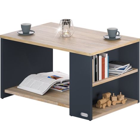 CASARIA® Couchtisch Holz mit Stauraum 2 Fächer 90x60x50cm Kratzfest 50kg Belastbar Ablage Beistelltisch Wohnzimmer Sofa Couch Tisch  holz grau (1/5)