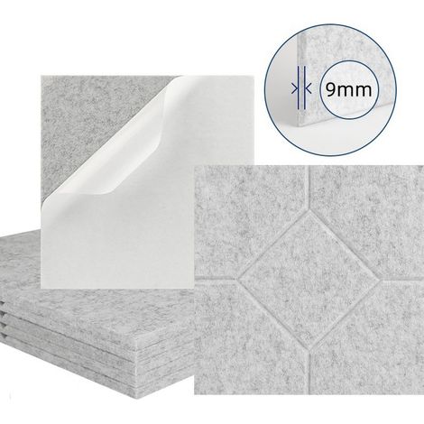 Lot de 12 panneaux acoustiques auto-adhésifs, rembourrage insonorisant en polyester, panneaux muraux insonorisants haute densité, 30 x 30 x 1 cm, gris (1/5)