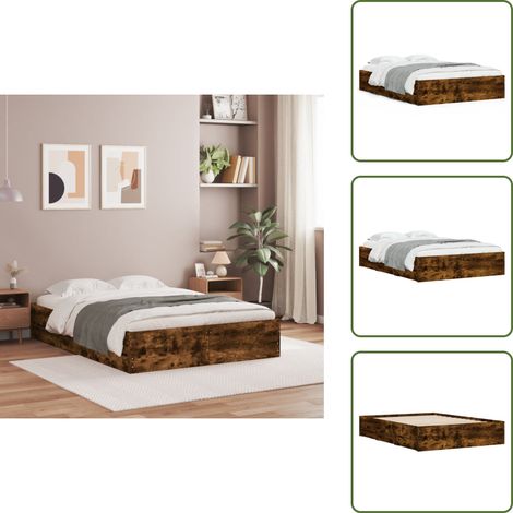 The Living Store Cadre de lit avec tiroirs sans matelas chêne fumé 120x190 cm - Cadre De Lit - Lit Double - Tiroir Lit - Lit Design - Meuble Chambre (1/5)