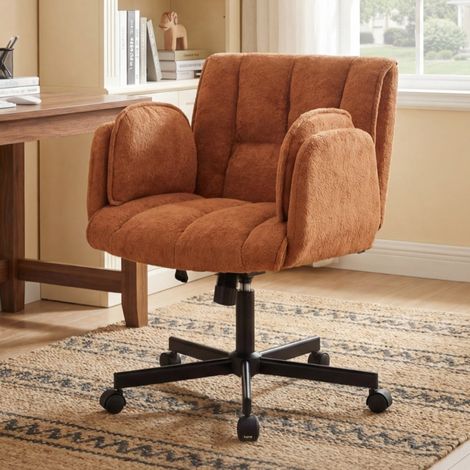Chaise de bureau en tissu orange, pivotante 360°, accoudoirs rabattables, soutien lombaire à air, hauteur réglable, 60×68×86 cm (1/5)