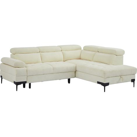Canapé d'angle droit convertible en tissu texturé blanc cassé TICOUTA (1/5)