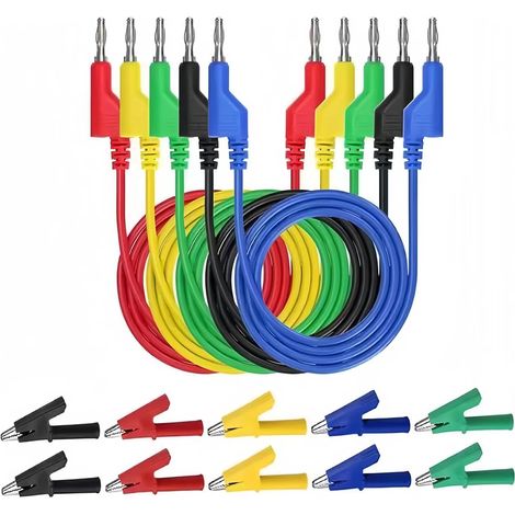 Multimeter Bananenstecker auf Bananenstecker Testkabel Kit Mit 5 Stück Multimeter Messleitungen, 10 Stück Krokodiklemmen und 4mm 5 Farben Bananenstecker, Messleitungen Kit Für Messkabel Strommessgerät (1/5)