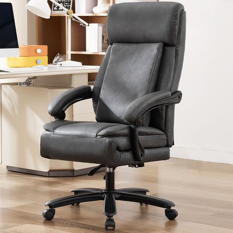 DYHOME fauteuil chaise bureau en cuir PU avec coussin d'assise pliable, appui-tête et soutien lombaire, gris (1/5)