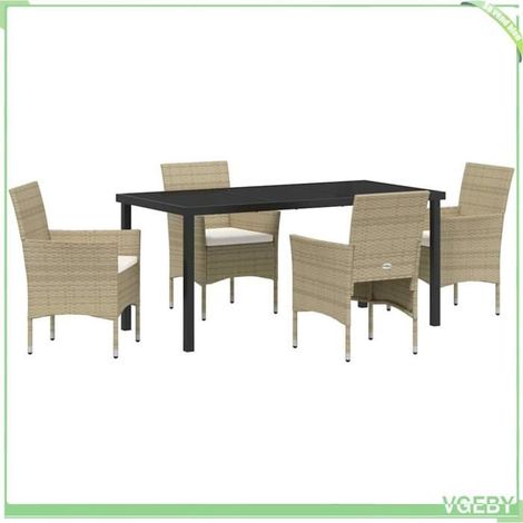 Ensemble de salle à manger pour jardin - FAFEICY - 3379740 - Beige - Poly rotin résistant UV - Plateau verre trempé (1/5)