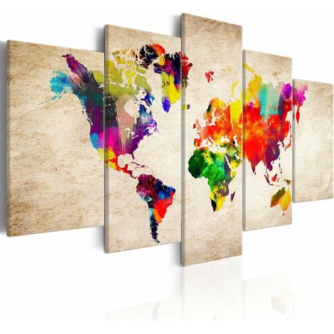 Tableau carte du monde abstrait fantaisie - 200 x 100 cm (1/4)