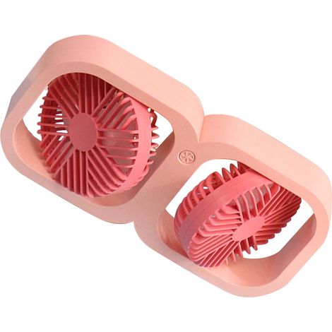 Ventilateur de bureau double tête, 2 vitesses, USB avec batterie, idéal pour le bureau, la chambre, la résidence étudiante ou la salle de classe. Cadeau d'été, rose pêche. (1/5)