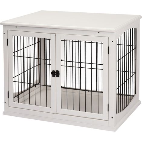 Caisse transport chien bois MDF fer portes 58,5x81x66 cm blanche