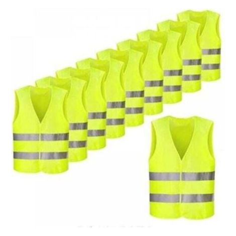 FENOPLASTICAGilet de signalisation rare/gilet de sécurité jaune fluo avec bandes fluorescentes : 10 pièces (1/4)