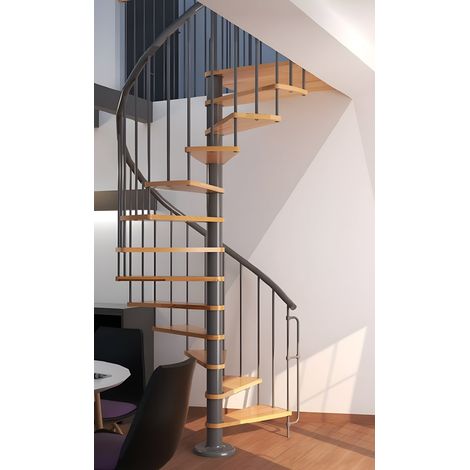 HANDYSTAIRS escalier en colimaçon "BARI" - 12 marches en hêtre pour hauteur jusqu'à 305 cm - Diamètre 120 cm - Noir (1/3)