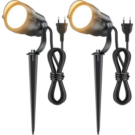 Set da 2 Faretti LED Esterni con Picchetto 1,5 m 12 W 2700K Bianco Caldo, Spot da Giardino Orientabile a 270° per Vialetti e Terrazze (1/5)