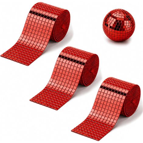 4800 Pièces Carreaux Mosaique Miroir Autocollant 5 x 5 mm 3 Volume Autocollants Carrés en Mosaïque de Verre, Autocollant Boule a Facette pour DIY Artisanat Fabrication Cartes (Rouge) (1/5)