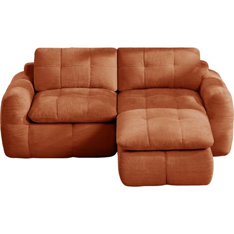 2-Sitzer Eck-Modulsofa aus orangefarbenem Chenille mit Hocker, ohne Montage (1/5)