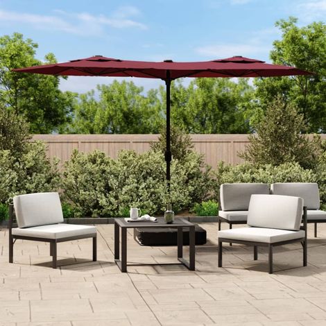 Double-Head Garden Parasol with LEDs Bordeaux Red 316x145 cm vidaXL (1/5)