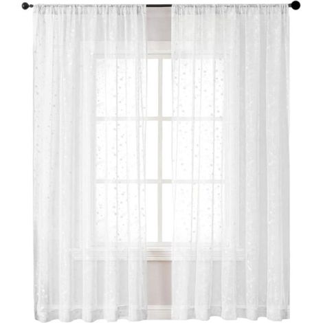 Rideaux Brodés Translucides à Oeillets pour Fenêtres - 2 Pièces 140x180 cm - Motif Étoiles Blanc