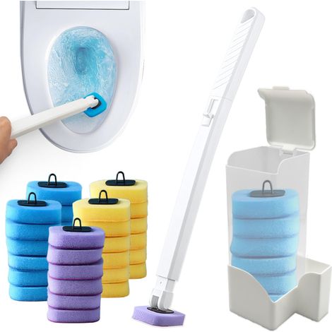 Brosse WC jetable, brosse WC hygiénique avec 30 têtes de brosse de rechange, brosse WC avec support debout ou montage mural pour le nettoyage de la salle de bain (1/5)