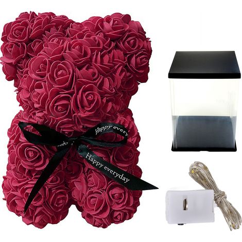 Ours en roses artificielles fait main, cadeau romantique pour la Saint-Valentin