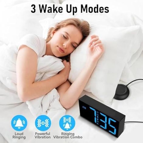 Réveil Fort avec Shaker de Lit, Réveil Vibrant pour Dormeurs Lourds, Malentendants, Sourds, Adolescents, Double Alarme avec Grand écran LED de 7,4 Pouces, Snooze (1/4)
