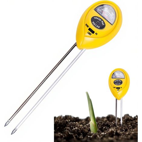 Testeur de sol 3 en 1 pour plantes, mesureur d'humidité du sol pour plantes, jardinage, pelouse, jardin, agriculture, sans piles (jaune)