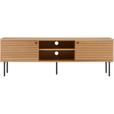 Meuble TV 2 portes KYOTO – Chêne & métal noir-Beige (1/2)