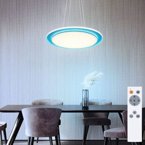 Hängelampe dimmbar mit Fernbedienung LED Esstischleuchte Tageslicht Pendellampe weiß, RGB Farbwechsel, 40W 3700lm warmweiß-kaltweiß, DxH 60 x 120 cm