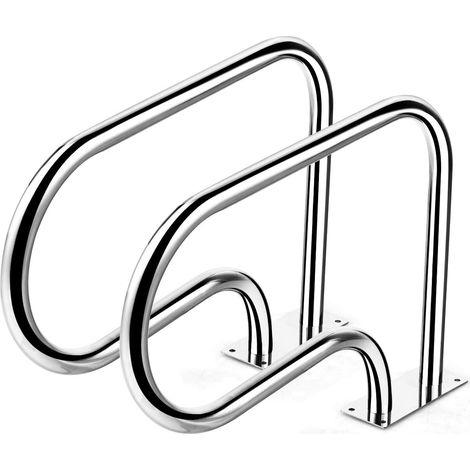 COSTWAY Corrimano per Piscina in Acciaio Inox, Corrimano Curvo, con Piastra di Base, Ideale per Spa, Stadio e Parco Acquatico, Argento (1/5)