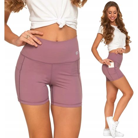 Pantalones cortos deportivos de ciclismo para mujer con cintura alta y bolsillos, marca Moraj XXL, color rosa. (1/5)