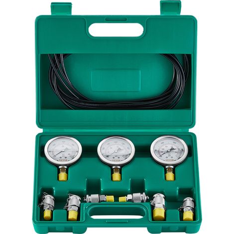 VEVOR Kit per Prova Pressione Idraulica, 250/400/600 Bar, 3 Manometri 6 Giunti, Set di Misuratori Idraulici per Escavatori con Custodia Portatile per Escavatori Trattori Macchine Edili