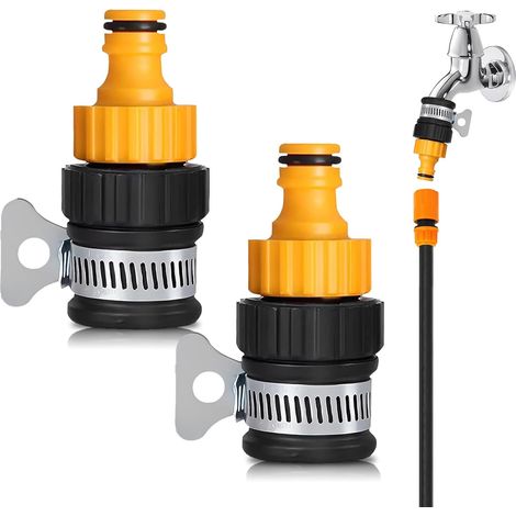 2-piece universal tap hose connector,  12-16mm ABS hose adapter with adjustable stainless steel collar for indoor and outdoor kitchen,  garden,  and bathroom use. (1/5)