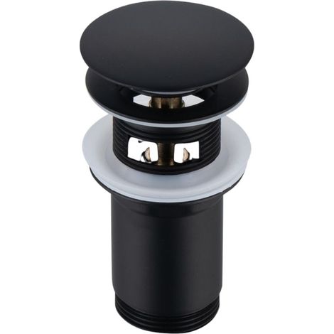 Tapón de rebosadero universal con pulsador, de latón, negro. (1/3)