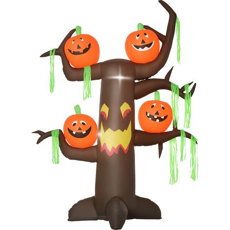 HOMCOM Aufblasbarer Spukbaum Kürbis Halloween Deko Figur Luftfigur mit LED Beleuchtung, Polyester, 180x80x240cm (1/5)