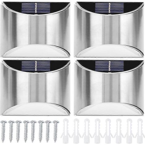 Lot de 4 Lampes Solaire LED Extérieur Acier Inoxydable Éclairage Mural Jardin Cour Contrôleur Lumineux (1/5)