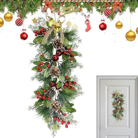 Couronne de Noël Forme Goutte Couronne Noël 64 cm Décor Porche (1/5)