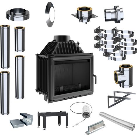 Kamineinsatz KRATKI Maja 8kW Ø200 Gusseiseneinlass Externes Schornsteinset (1/5)