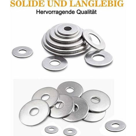 Rondelles Plates - Acier Inoxydable 304 - Pour Vis M3 à M12 - 225 Pièces (1/4)