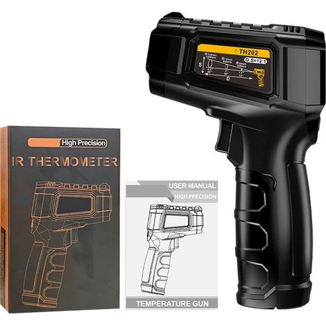 Thermomètre infrarouge, pistolet de détection de température sans contact, -50°C à 600°C (-58°F1112°F) avec émissivité réglable, rapport D:S 12:1, rétroéclairage LCD, alarme Hi/Lo, maintien des donnée (1/5)