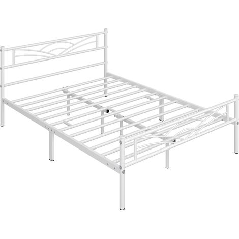 Yaheetech Lit Double 140x200 cm Métal avec Tête de Lit Nuage Cadre Robust avec Grande Hauteur Sous Lit pour Rangement Blanc (1/5)