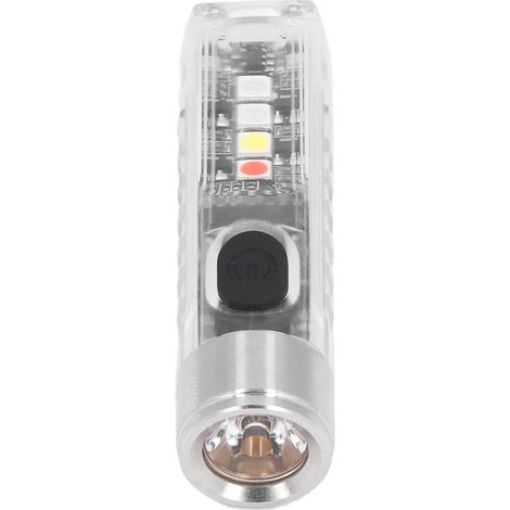Multifunktionale 5-LED-Leucht-Schlüsselanhänger, kompakte, per USB aufladbare Taschenlampe mit 10 Modi (Weiß, Rot, Blau, Lila), Magnetfuß, integriertes Ladegerät, Transparentweiß (S11) (1/5)