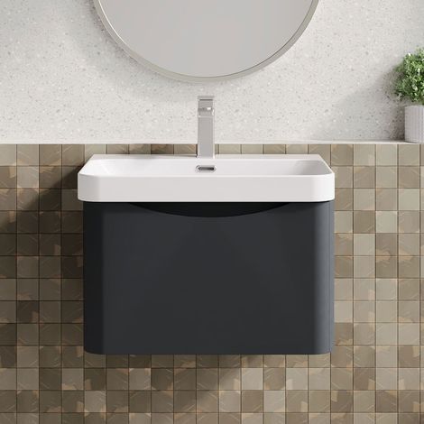 Nuie Lunar Wall Hung 1-Drawer Vanity Unit with 1TH Thin-Edged Basin 600mm Wide - Soft Black (1/5)