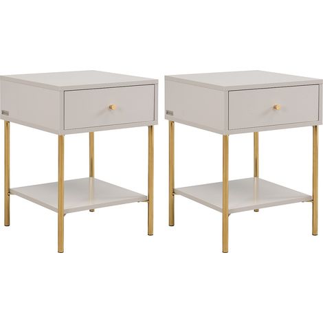Comodino con 1 cassetto MDF e metallo Beige e oro - Lotto di 2 - MILAVIA