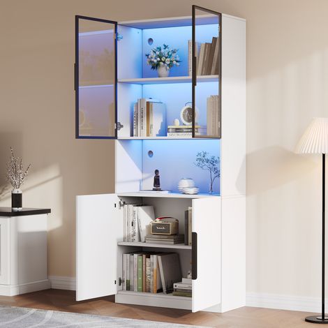 Mobile vetrina LED con ante in vetro bianco 80x30x200 OKMYHOME (1/5)