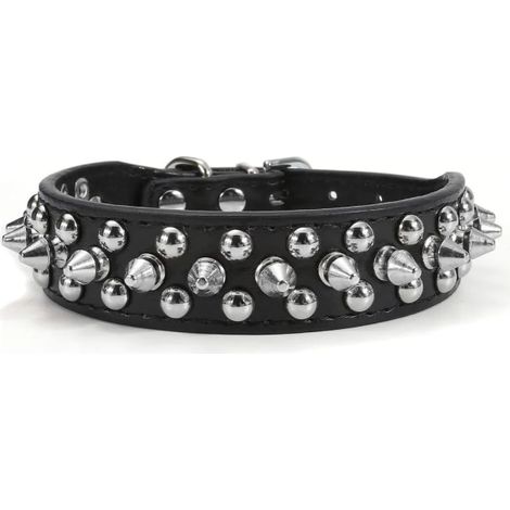 Collier chien en cuir clouté avec pointes et rivets, style gothique punk, réglable, pour petits et moyens chiens, noir, taille S (1/5)